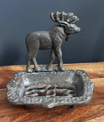 Rustic Country Cabin Decor Moose Cast Iron Metal Soap Dish Home Decor-image