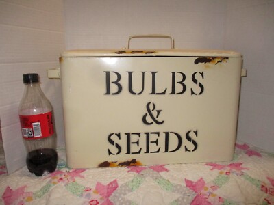 Large Enamel Box SEEDS BULBS Decorative Creative Co-op Storage Box 15x10x7 w/Lid-image