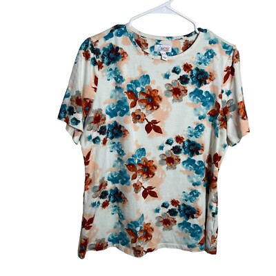D&CO Denim + Company Blouse Women's Medium T-Shirt Colorful Watercolor Artsy-image