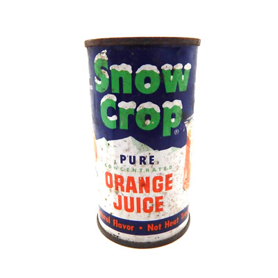 Snow Crop Pure Orange Juice 6 Ounce Tin Can -Clinton Foods, Inc. Iowa Circa 1960-image