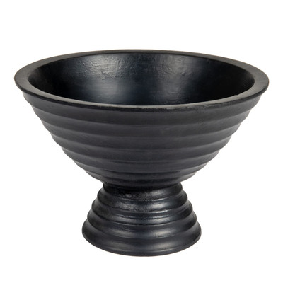 Creative Co-Op Boho Wood Pedestal Serving Bowl, Black Finish-image