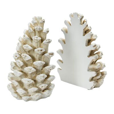 Creative Co-Op Resin Pinecone Bookends, Antique White-image