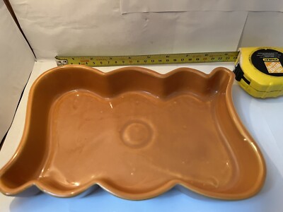 Vintage Mid Century USA Pottery #3003 Orange Brown Wavy Edge Console Dish-image