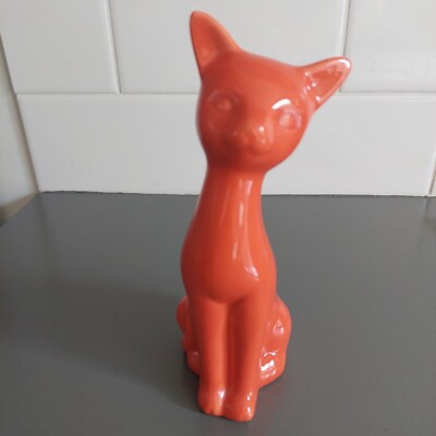 Vintage Mid Century Orange Ceramic Cat-image