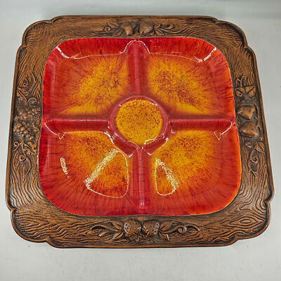 Vintage Treasure Craft USA Mid Century Orange Red Divided Candy Relish Dish-image