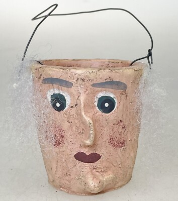 2.25” Folk Art Witch Face Mini Bucket Figurine Desk Decor Toothpick Holder-image