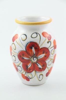 Vintage Pottery Vase Made in Italy Hand Painted Mid Century Mod Orange Flower-image