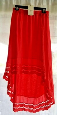 Women's 7 Agosto Made in Italy Coral Hi Lo Eyelet Hem Skirt XL New W Tags Cotton-image