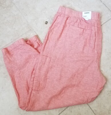 Sonoma Women Mid Rise Linen Blend Utility Cargo Jogger Orange Size 24W NEW-image
