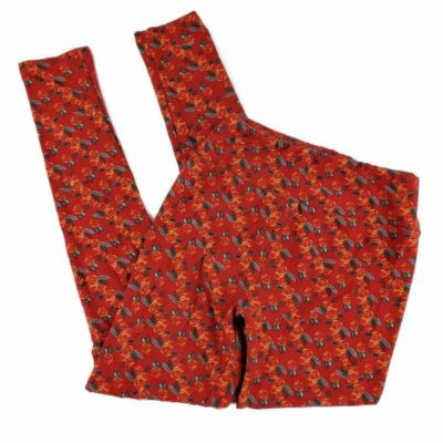 LuLaRoe Womens Leggings Red Orange Mid Rise Roses Stretch Casual 25.5 One Size-image