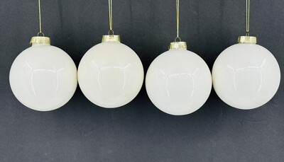Opal White 4” Christmas Glass Ball Ornament by Sullivan (Lot of 4) 🎄-image