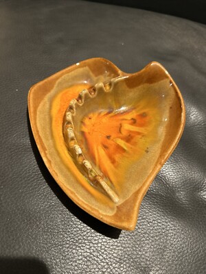 Cal Style Mid Century Modern Ashtray Art Deco USA 2901 Brown Orange Dripglaze-image