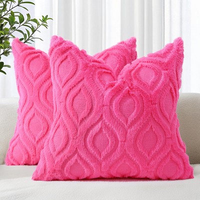 Throw Pillow Covers Set of 2 18x18 Inch Hot Pink Plush Accent Sofa Decor-image