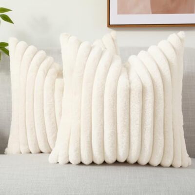 decorUhome Faux Fur Throw Pillow Covers 18x18 Set of 2 Decorative Soft Plush ...-image