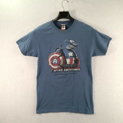 The Duck Co Shirt Mens Small Blue Captain Amerishark Novelty Creative Resolution-image