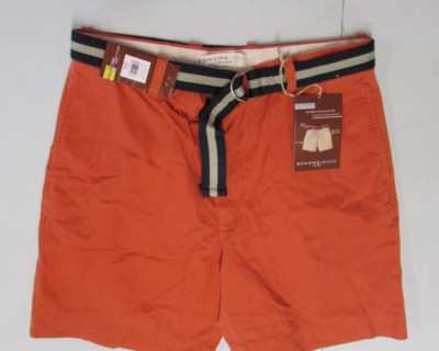 New Men's 36 Burnt Orange Relaxed Fit Belted Chino Shorts By Sonomo-image