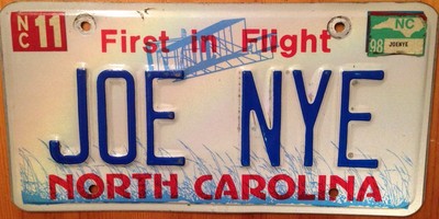 NC vanity JOE NYE NY New York  license plate Joseph Joey Jojo Joss Jose Jo -image