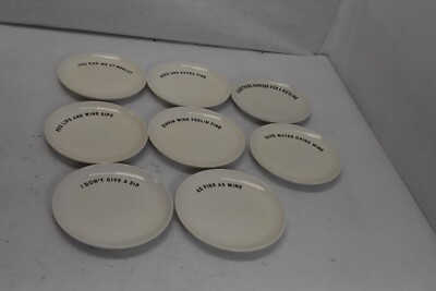 Creative CO-OP Stoneware Plate w/ Wax Relief Wine Saying 8 Pack Styles 6