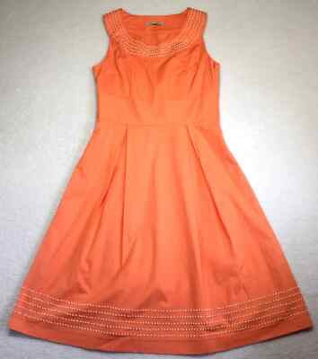 Laura Ashley  Beaded Sleeveless Round Neck Pink/Orange Mid Length Dress Size 8-image