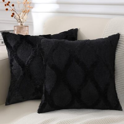 Decorative Throw Pillow Covers 18x18 Set of 2 Soft Plush Faux Fur Wool Pillow...-image