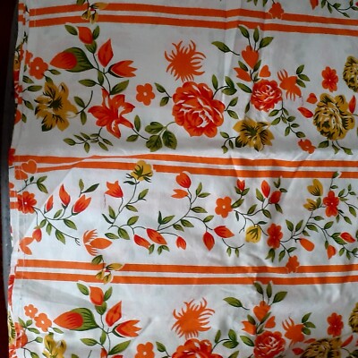Flat Sheet Craft Cutter Fabric Mid Century Orange Fun Flowers 58