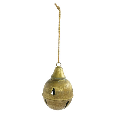 Creative Co-op Metal Bell with Tree Cut-Outs Gold Finish Ornament Bauble-image