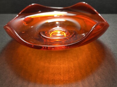 Viking Mid Century Modern Style Orange Glass Candy Dish+-image