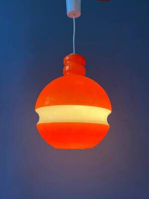 Orange and White Mid Century Peill & Putzler Glass Hanging Lamp-image