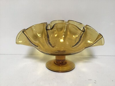 Q12 Mid Century An Amber Art Glass Pedestal Compote Bowl-image