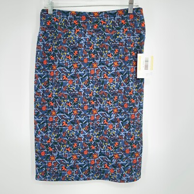 LuLaRoe Cassie NWT Blue with Orange Flowers Women's Skirt Size Medium-image