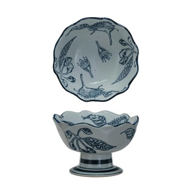 Botanical Bliss Stoneware Bowl, Blue and White-image