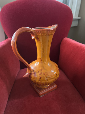 Vintage Mid Century Modern Burnt Orange Ceramic Pitcher Excellent Condition!-image