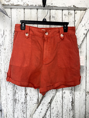 Cynthia Rowley Mid Rise Linen Blend Shorts Orange Red Size 8 Flaw-image