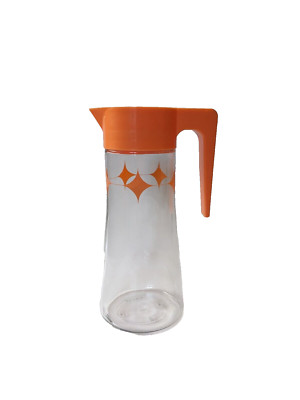 Vtg Mid-Century Anchor Hocking Glass Carafe Orange Juice Pitcher Atomic Diamond-image