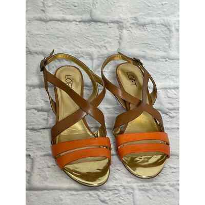 Loft Adult Heels 8 1/2 Gold Orange Idelle Adjustable Buckle Mid Heel 3 1/4 IN-image