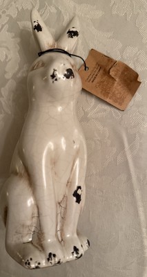 Creative Co Op Distressed  ceramic rabbit statue Cream bunny- 8”-image