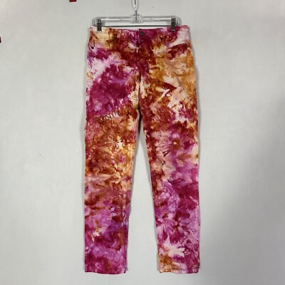 Paige Skyline Ankle Peg Jeans Women’s 29 Pink Orange Ice Dye Retro Mid Rise-image