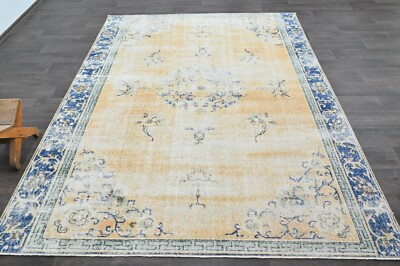 Oushak Turkish Vintage Rug 7x8 Kilim Rug Anatolian Handmade Boho Decor ORANGE-image