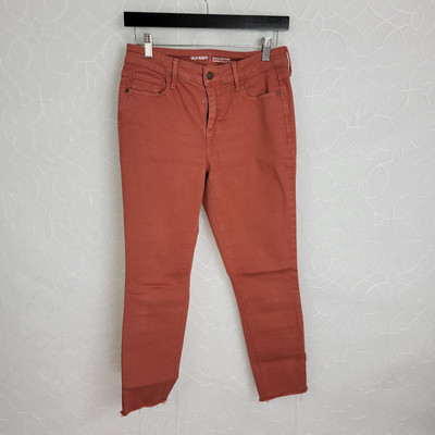Old Navy Women's Rockstar Pants 6 Coral Orange Mid Rise Straight Leg Button Zip-image