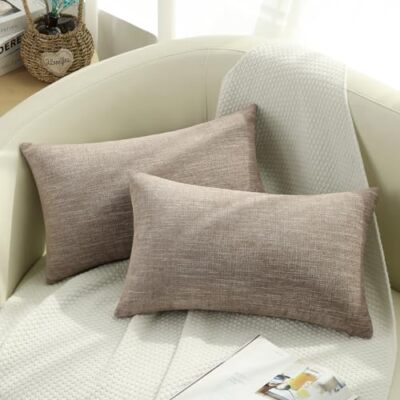 Decorative Throw Pillow Covers 12x20 Set of 2 Lumbar Farmhouse Textured Pillo...-image