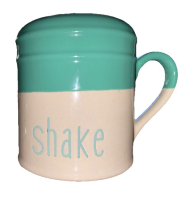 Creative Co-Op “Shake” Ceramic Parmesan Cheese Shaker Green White-image