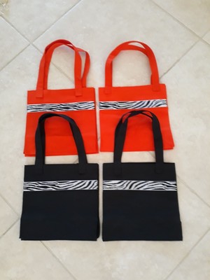 Handmade Tote Bags - 2 Orange and 2 Black Totes, Mid size, Zebra Trim - Unique!-image