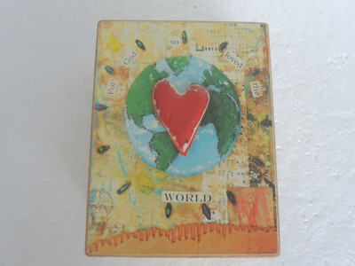 Creative Co-Op  BOX~ FOR GOD LOVED THE WORLD GLOBE W/LARGE HEART CENTER  8 X6X3