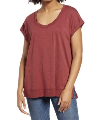 La La Land Creative Co. Women's Twist Neck Short Sleeve T-Shirt In Rust XS 5371-image