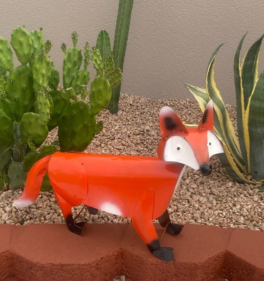 Metal Orange Fox Yard Art Garden Decor-image