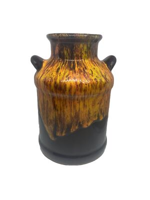 MCM Orange Drip Glaze Black Vase Jug Pottery Unmarked  7”x4”-image