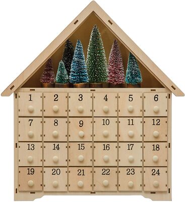 Creative Co-op - House Advent Calendar With Bottle Brush Trees Set/7 - XM7998-image