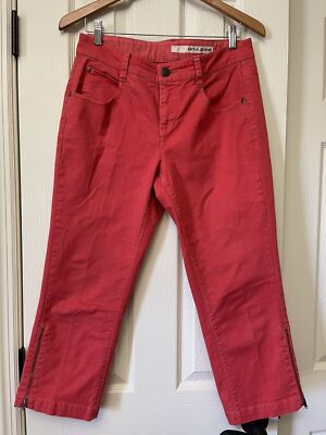 DKNY Womens Jeans Sz 8 Red Coral Cropped Ankle Zip Cotton Spandex Pockets-image