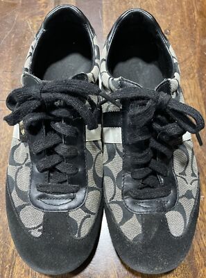 Coach Joss Sneakers Lace-Up Signature Logo Monogram Suede Black Womens 8M-image