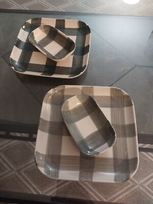 Creative Co-Op  Rectangle Stoneware Dish (Set of 2 Patterns) & Mini Dish-image